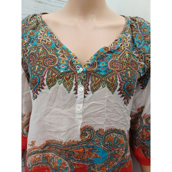 Women's Tommy Bahama XS Red White Paisley print top Cotton Silk - Picture 2 of 10